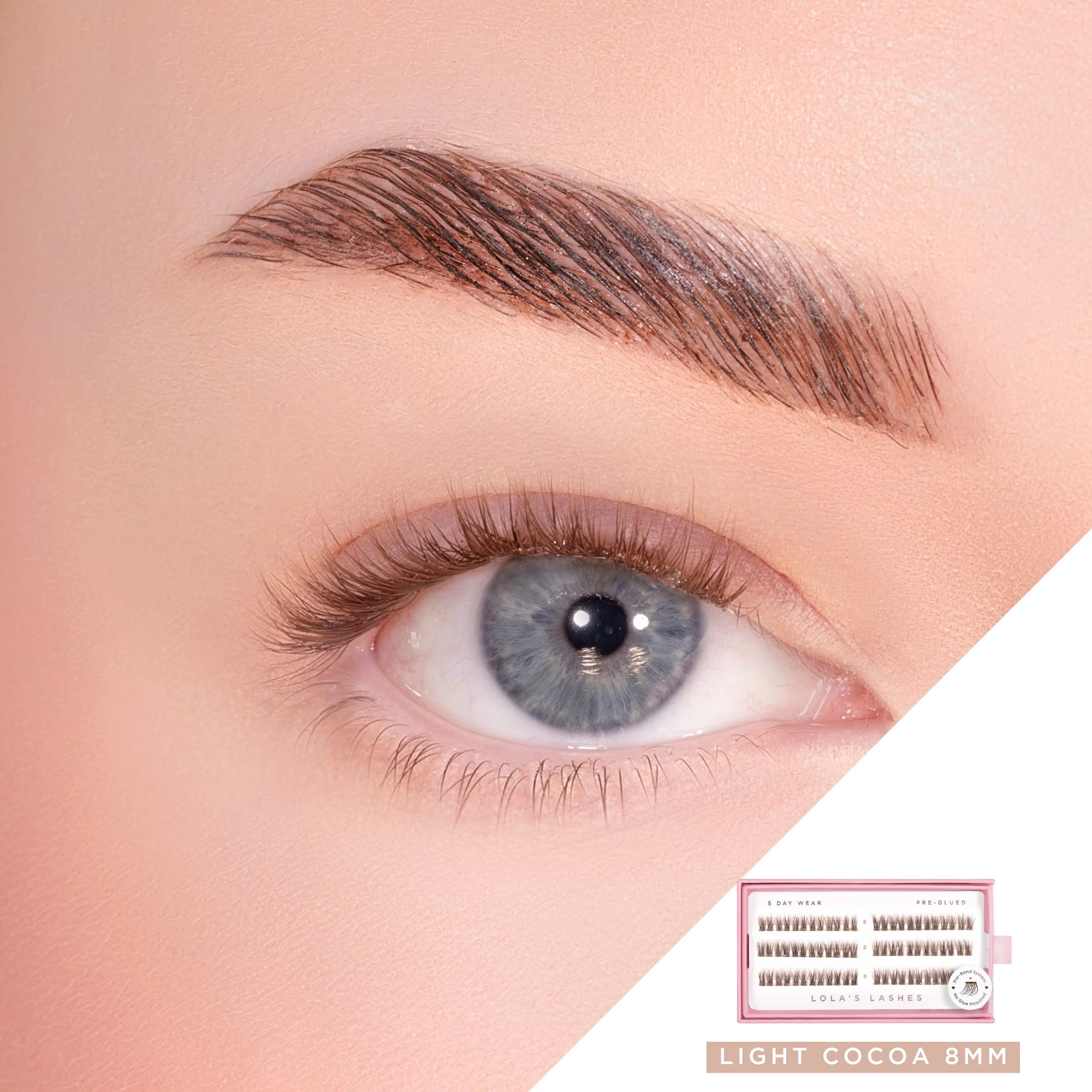 Soft Cocoa Brown Single Length Pre-Glued Lashes - Image 3